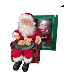 Vintage Animated Musical Santa Petting Dog Battery Operated 16" Tall
